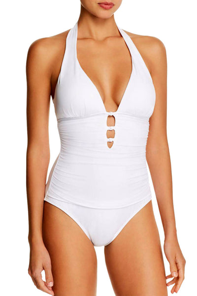 Lauren Ralph Lauren White Lattice Halter Swimsuit