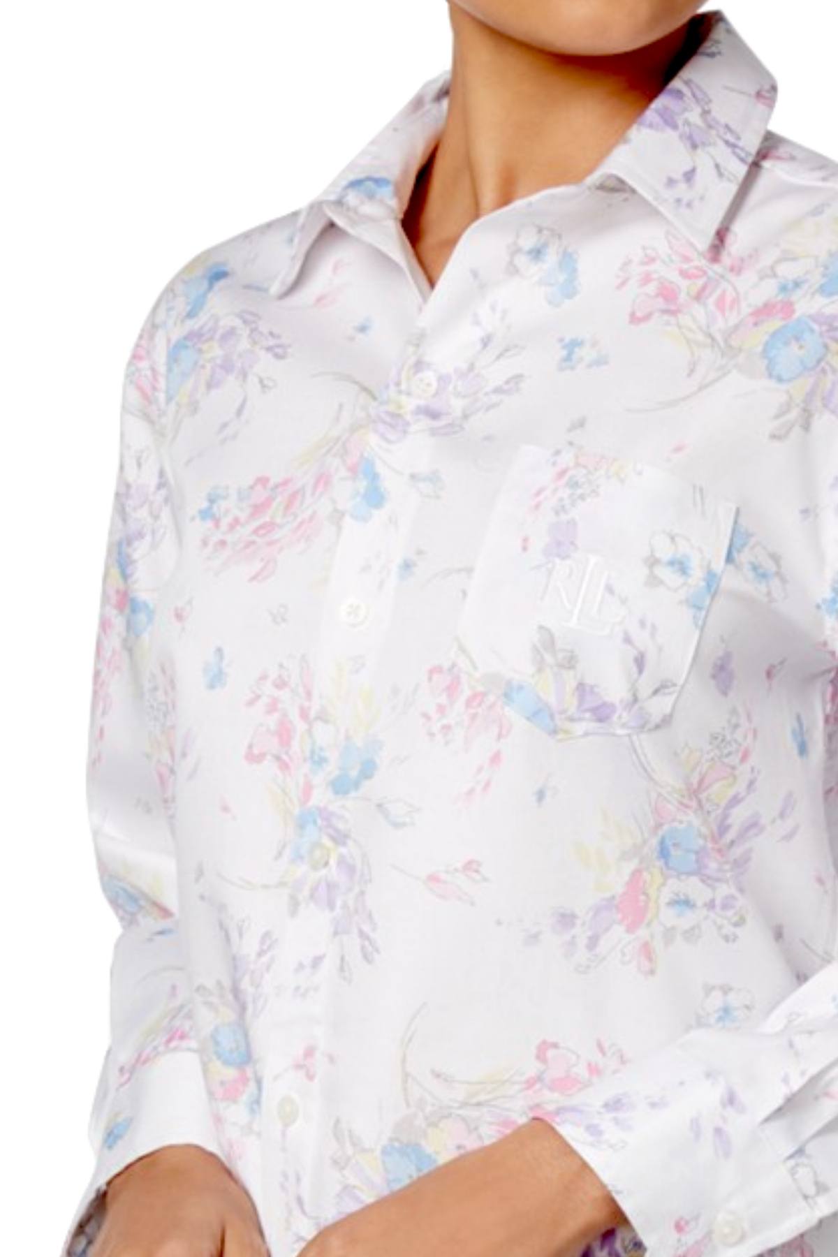 Lauren Ralph Lauren White/Multi-Floral Printed Cotton Sleepshirt