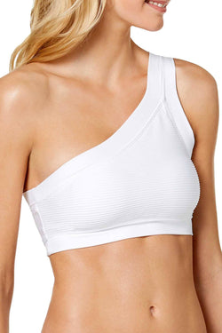 Lauren Ralph Lauren White One Shoulder Rib Knit Bikini Top thumbnail 1
