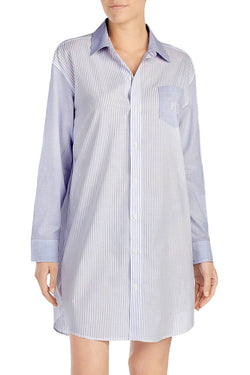 Lauren Ralph Lauren White Striped Logo-Pocket Sleep-Shirt thumbnail 3