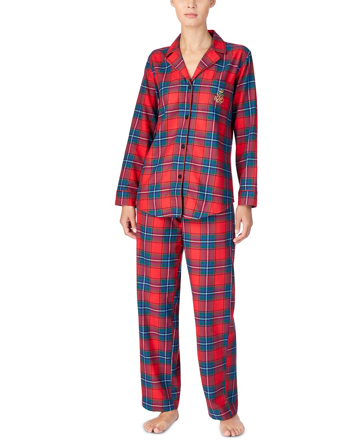 Lauren Ralph Lauren Wo Brushed Twill Pajama Set Red Plaid