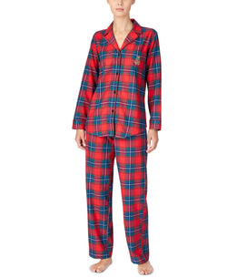 Lauren Ralph Lauren Wo Brushed Twill Pajama Set Red Plaid thumbnail 1