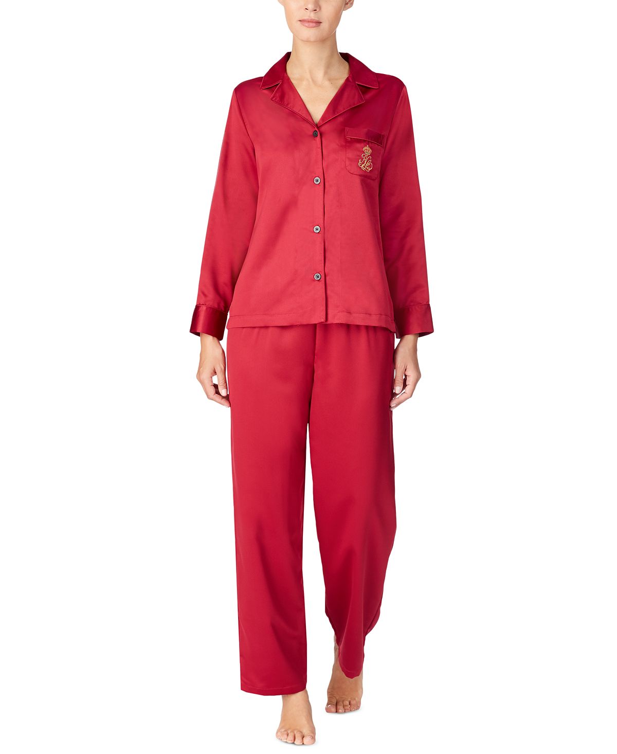 Lauren Ralph Lauren Wo Satin Pajama Set Crimson