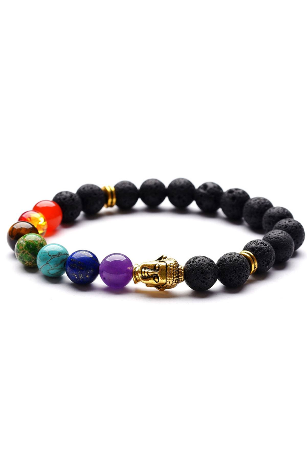 Lava Stone 7-Chakra Gold Buddha Reiki Healing Bracelet