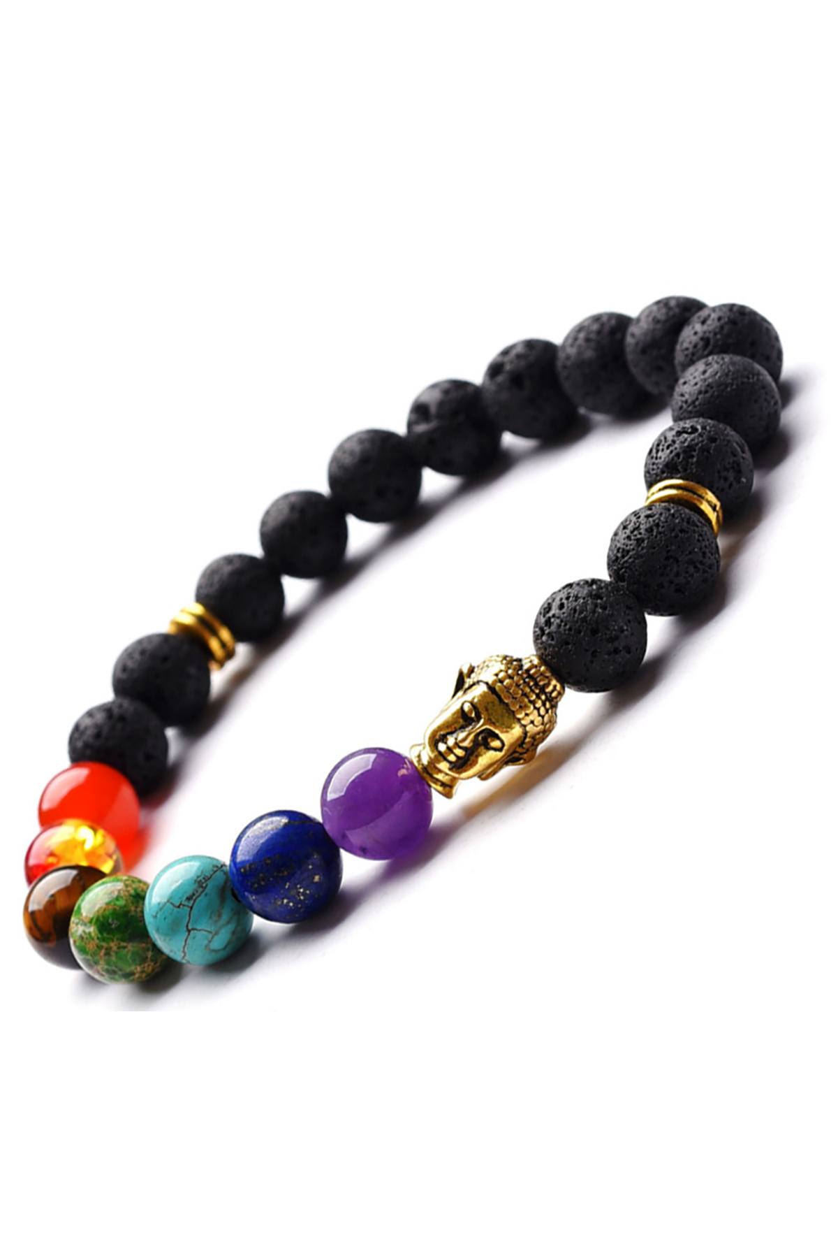 Lava Stone 7-Chakra Gold Buddha Reiki Healing Bracelet