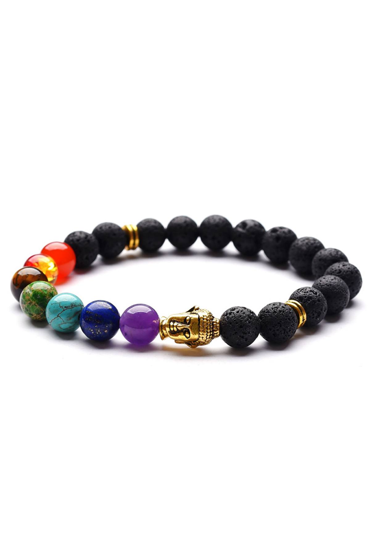 Lava Stone 7-Chakra Gold Buddha Reiki Healing Bracelet