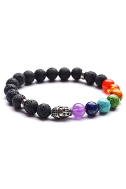 Lava Stone 7-Chakra Silver Buddha Reiki Healing Bracelet thumbnail 1