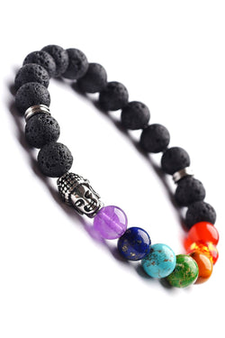 Lava Stone 7-Chakra Silver Buddha Reiki Healing Bracelet thumbnail 2