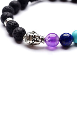 Lava Stone 7-Chakra Silver Buddha Reiki Healing Bracelet thumbnail 3