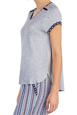 Layla Heather-Grey Contrast-Trim Lounge Top thumbnail 3