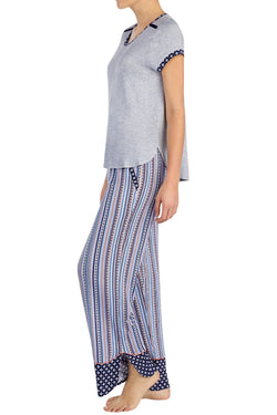 Layla Heather-Grey Contrast-Trim Lounge Top thumbnail 4