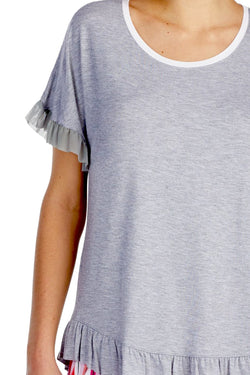 Layla Heather-Grey Ruffled-Trim Lounge Top thumbnail 3