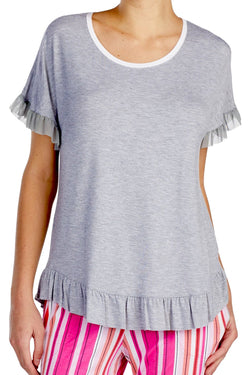 Layla Heather-Grey Ruffled-Trim Lounge Top thumbnail 1