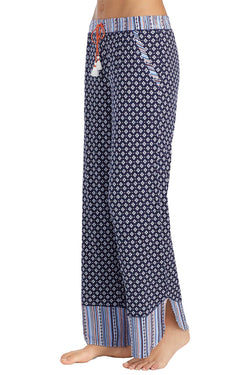 Layla Navy Printed Drawstring Tassel Lounge Pant thumbnail 2