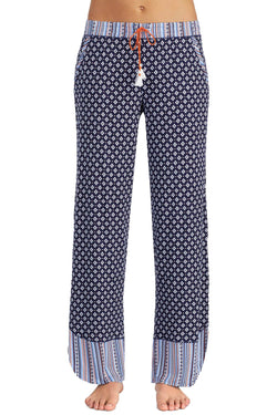 Layla Navy Printed Drawstring Tassel Lounge Pant thumbnail 1