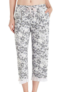 Layla PLUS Black/White Floral Ruffle-Hem Capri Pajama Pant thumbnail 2