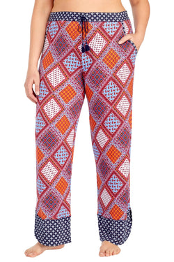 Layla PLUS Red/Multi Printed Drawstring/Tassle Lounge Pant thumbnail 1