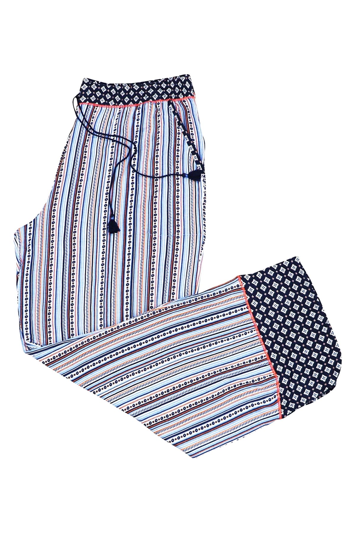 Layla Periwinkle-Stripe Drawstring-Tassle Lounge Pant