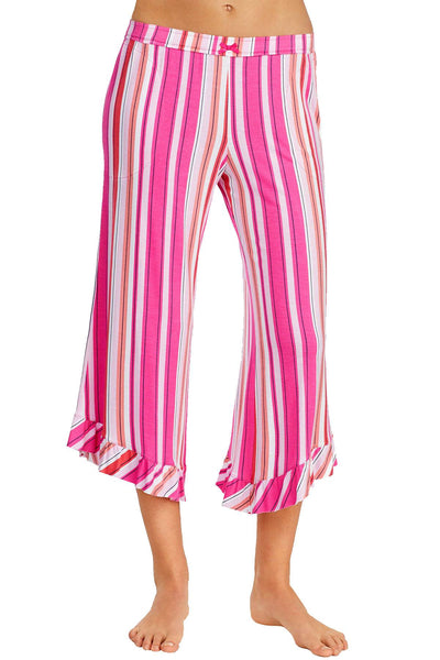 Layla Pink Stripe Ruffle-Cuff Cropped Lounge Pant