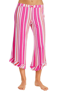 Layla Pink Stripe Ruffle-Cuff Cropped Lounge Pant thumbnail 1