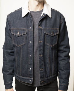 Lazer Sherpa Lined Denim Trucker Jacket Blue thumbnail 1