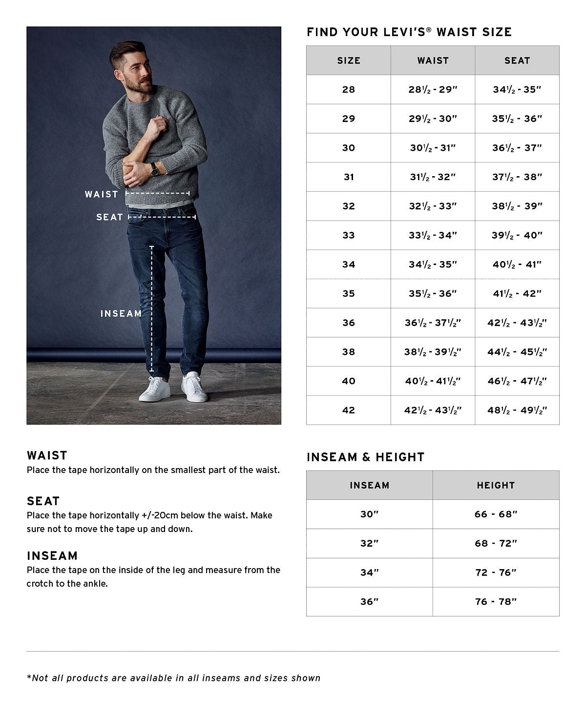 Levi's big and tall size on sale chart