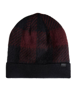 Levi's Buffalo Check Cuff Beanie With Leather Logo Patch Burgundy, Black thumbnail 1