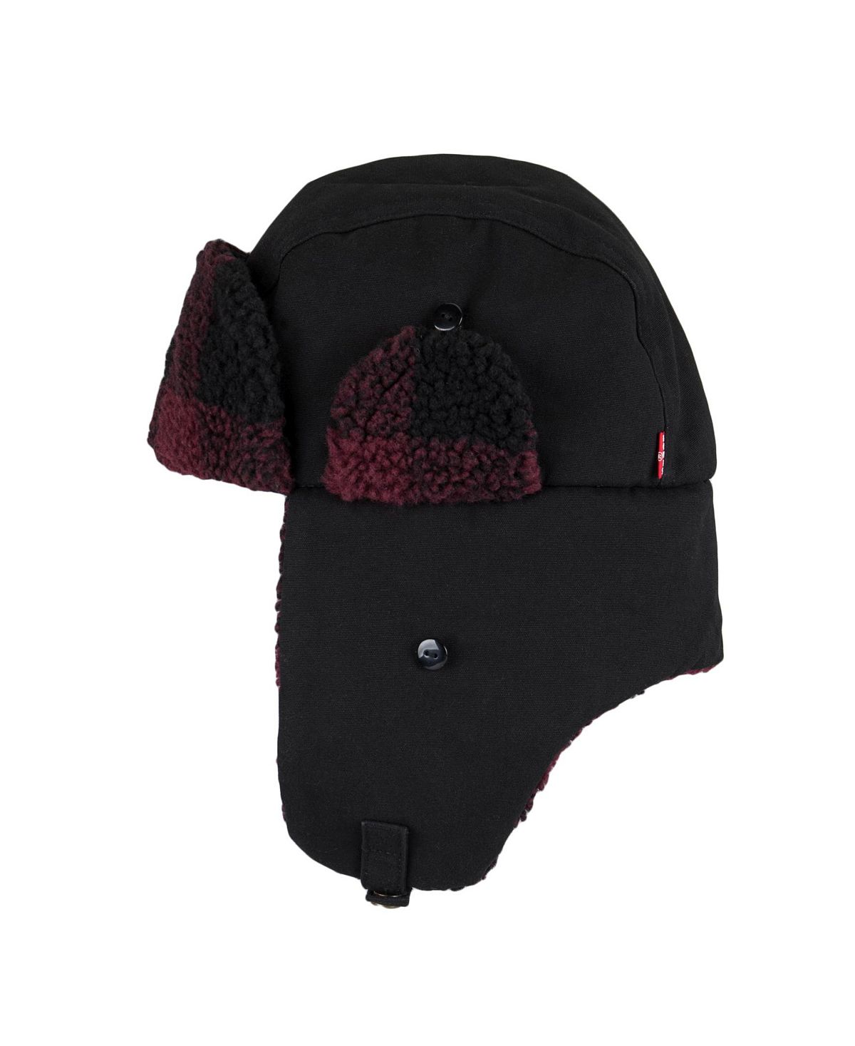 Levi's Canvas Trapper Hat With Plaid Sherpa Lining Black, Red