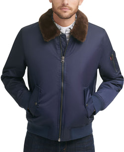 Levi's Flight Bomber Jacket With A Faux Fur Removable Collar Navy thumbnail 1