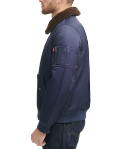 Levi's Flight Bomber Jacket With A Faux Fur Removable Collar Navy thumbnail 3