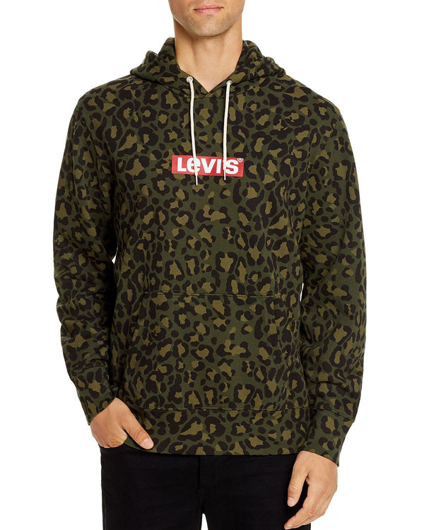 Levi's Leopard Print Logo Graphic Hooded Sweatshirt Cheetah Olive
