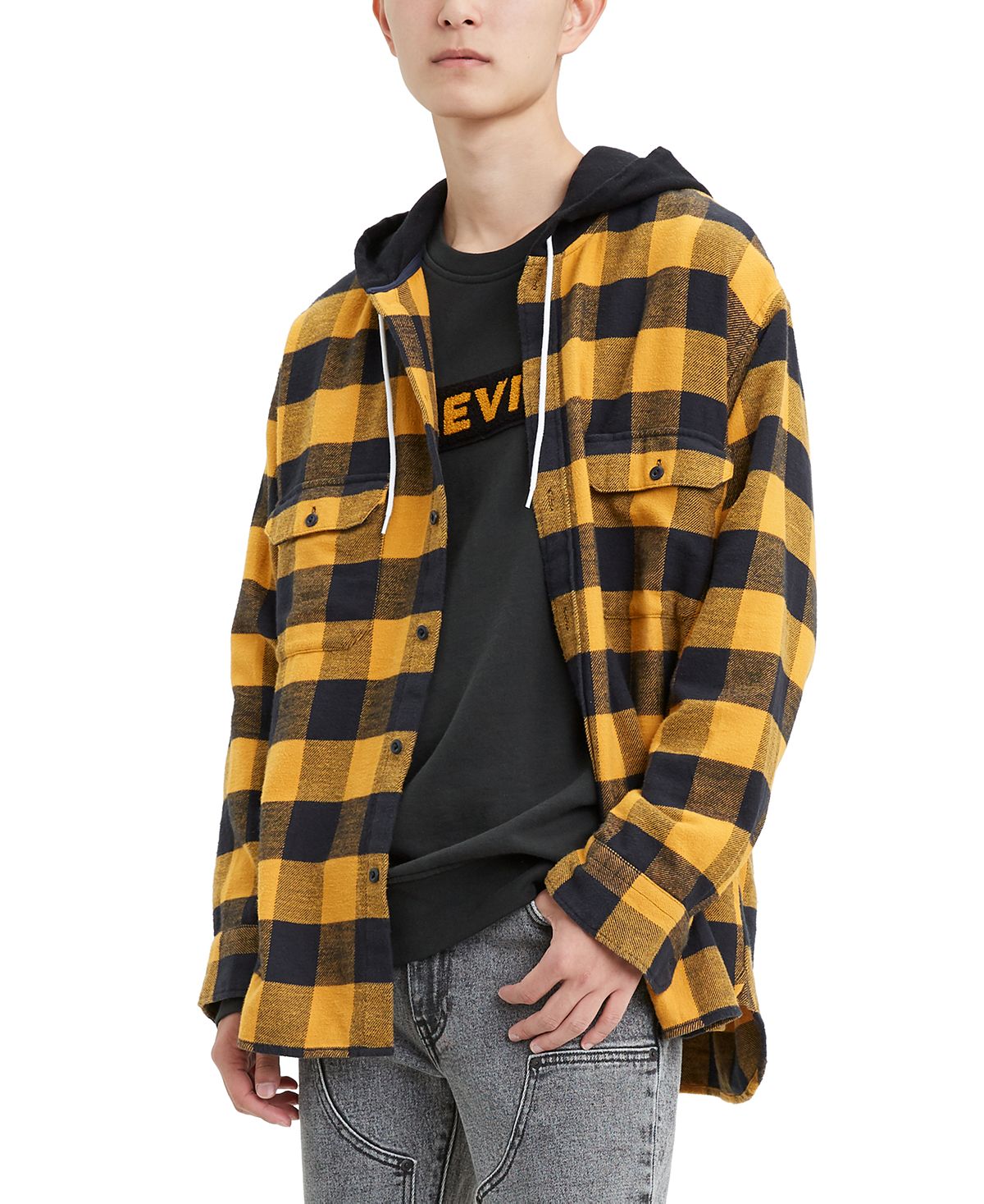 Levi's Limited Collection Buffalo Plaid Hooded Work Shirt Gibbon Coastal Gold