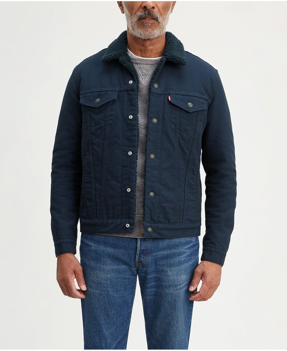 Levi's Sherpa Canvas Trucker Jacket Dress Blues Canvas