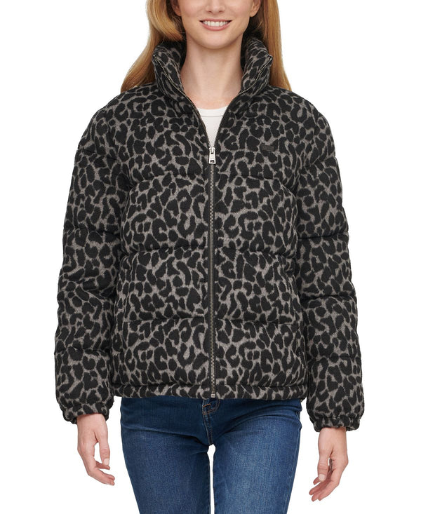 Levi's animal-print Cropped Puffer Jacket Charcoal Leopard