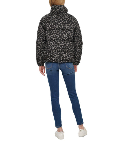 Levi's animal-print Cropped Puffer Jacket Charcoal Leopard
