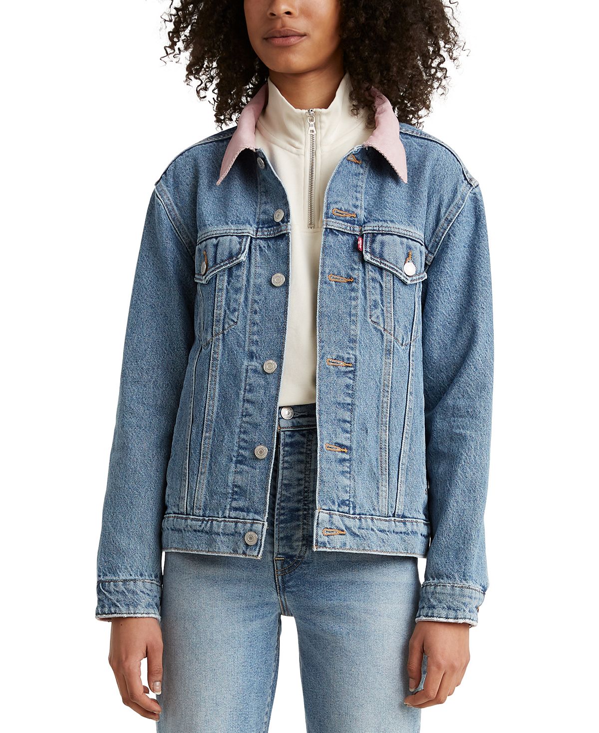 Levi's cotton Ex-boyfriend Corduroy-collar Denim Trucker Jacket Tucked In
