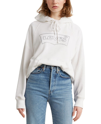 Levi's fleece Graphic Print Hoodie Batwing Outline Glitter Hoodie White+