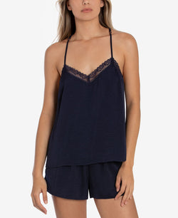 Linea Donatella 2-pc. Lace Trim Cami & Shorts Pajama Set Navy thumbnail 1