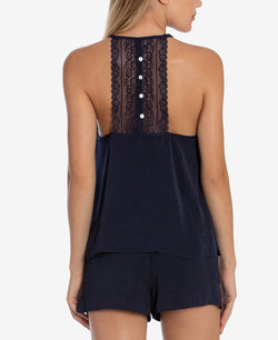 Linea Donatella 2-pc. Lace Trim Cami & Shorts Pajama Set Navy thumbnail 2