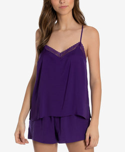 Linea Donatella 2-pc. Lace Trim Cami & Shorts Pajama Set Purple thumbnail 1