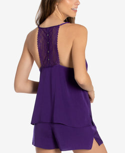 Linea Donatella 2-pc. Lace Trim Cami & Shorts Pajama Set Purple thumbnail 2