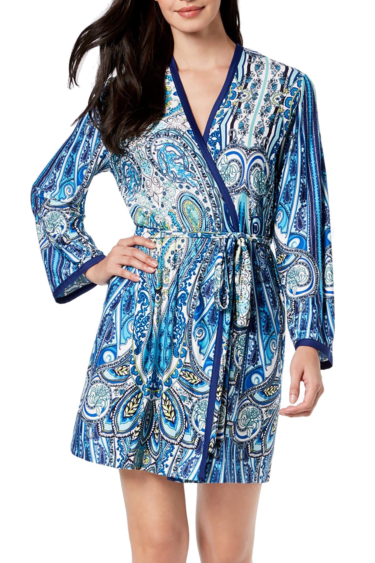Linea Donatella Blue Anisa Knit Paisley Print Wrap