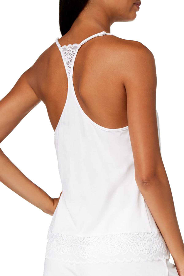 Linea Donatella Bridal White Lace-Trim Modal Blend Lounge Tank