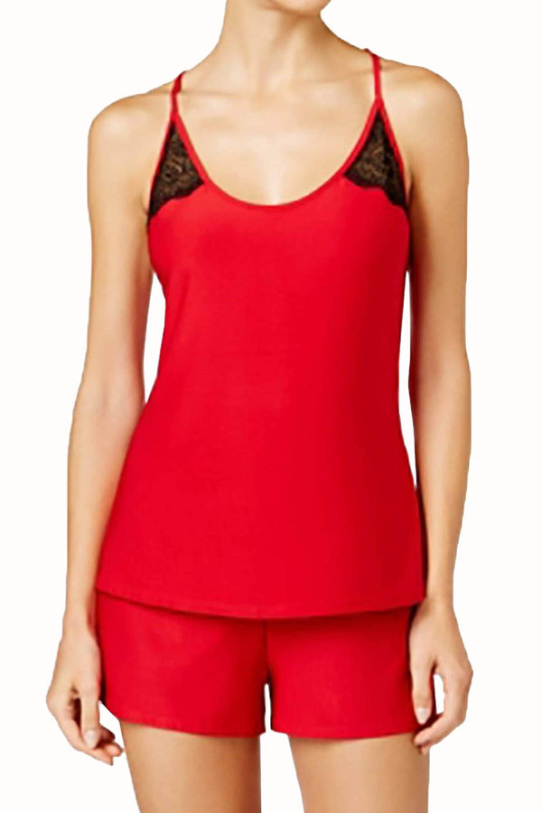 Linea Donatella Crimson-Red Lace Racerback Cami & Short 2-Piece Set