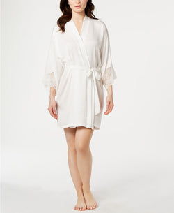 Linea Donatella Graciela Lace Trim Satin Wrap Robe in Ivory thumbnail 2