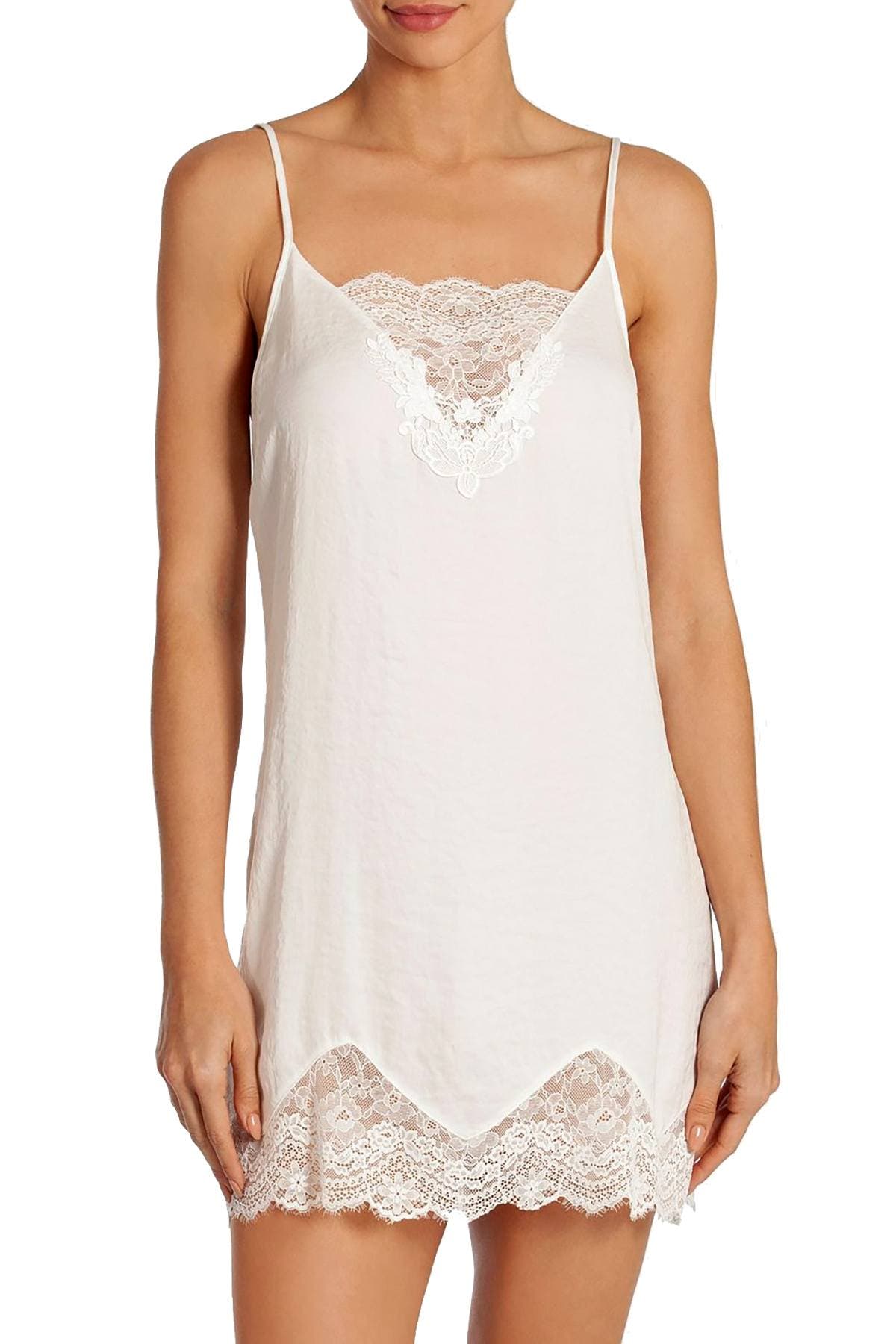 Linea Donatella Graciella Satin Lace Trim Chemise in Ivory