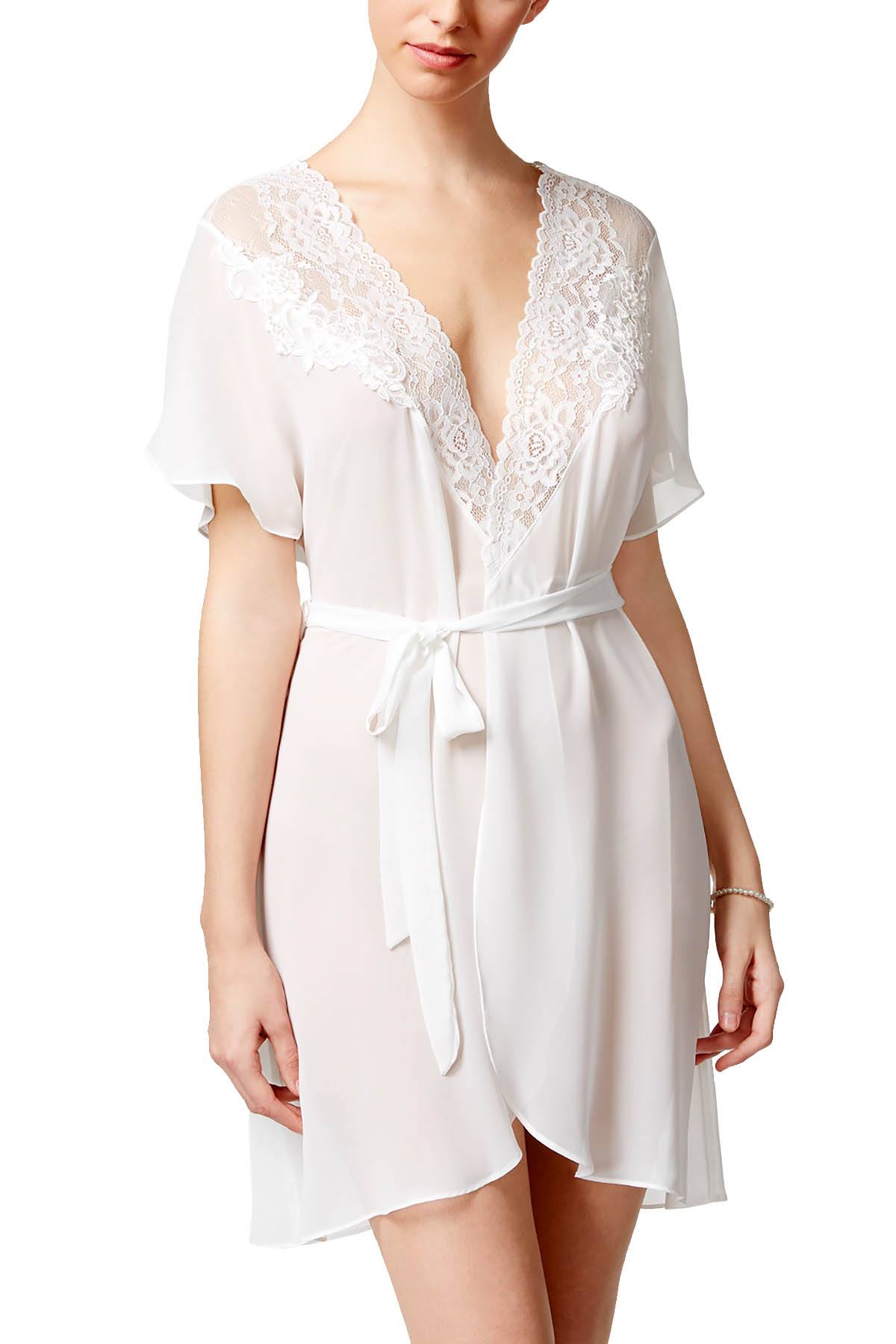 Linea Donatella Ivory Juliet Lace Trim Chiffon Wrap Robe