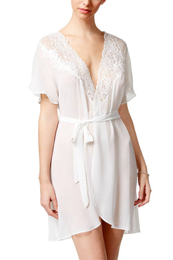 Linea Donatella Ivory Juliet Lace Trim Chiffon Wrap Robe thumbnail 1