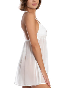 Linea Donatella Juliet Lace-trim Chiffon Babydoll Chemise Nightgown Ivory thumbnail 3