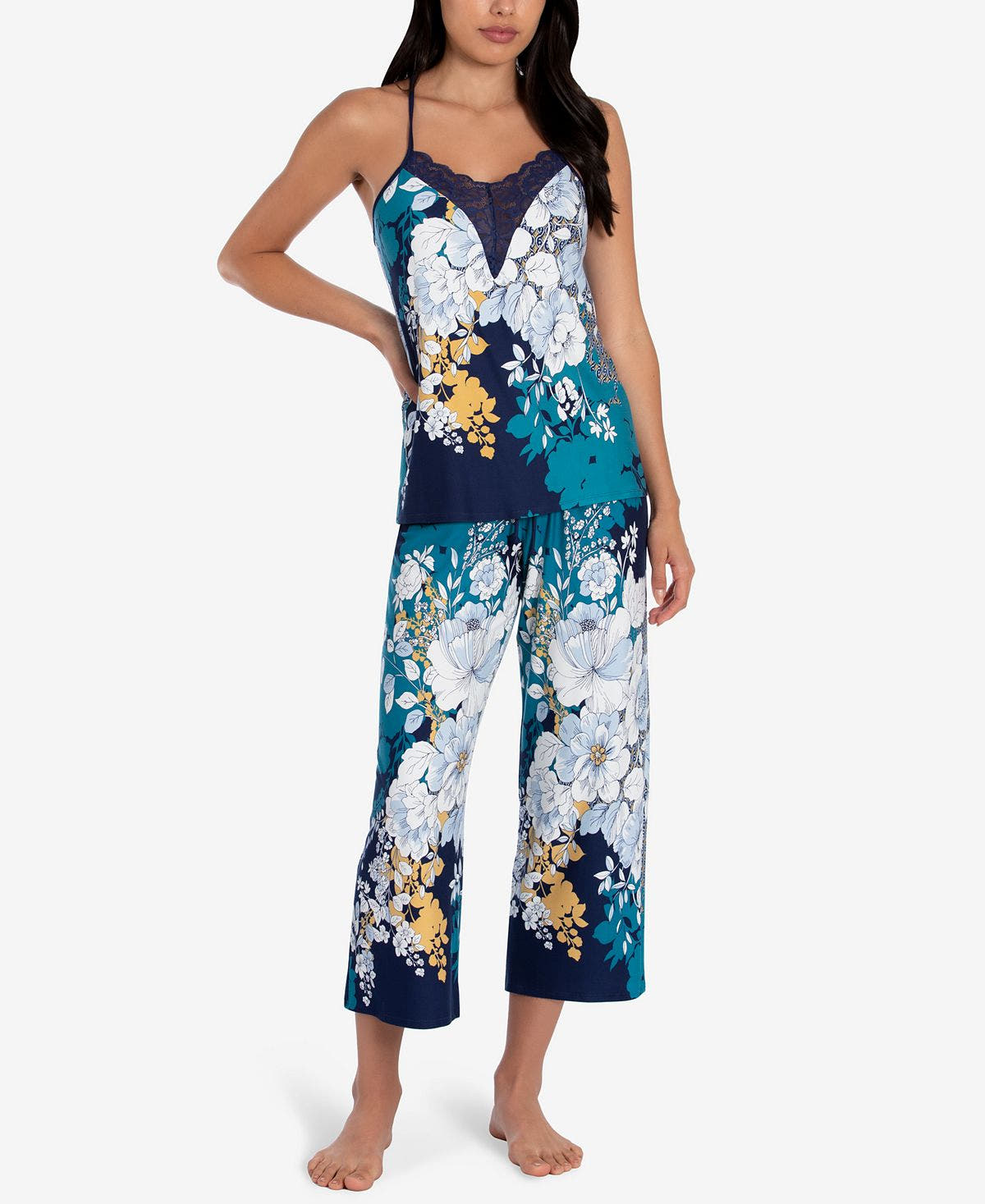 Linea Donatella Lace-trim Cami & Capri Pants Pajama Set Navy